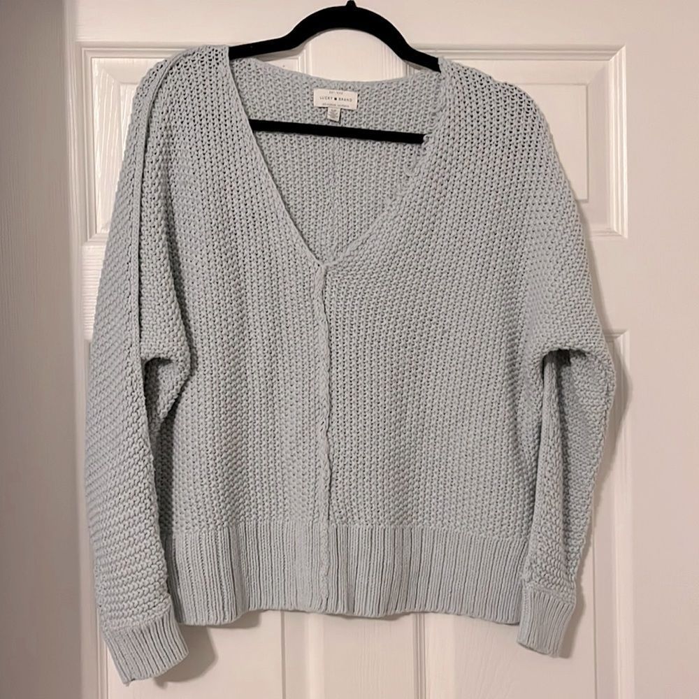 Lucky Brand Grey Cable Knit V Neck Sweater